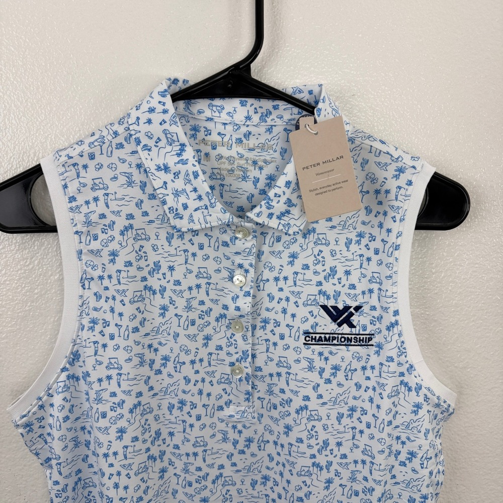 Peter Millar Polo Womens Medium White Blue Golf Championship Cacti Shirt NWT - Picture 2 of 12